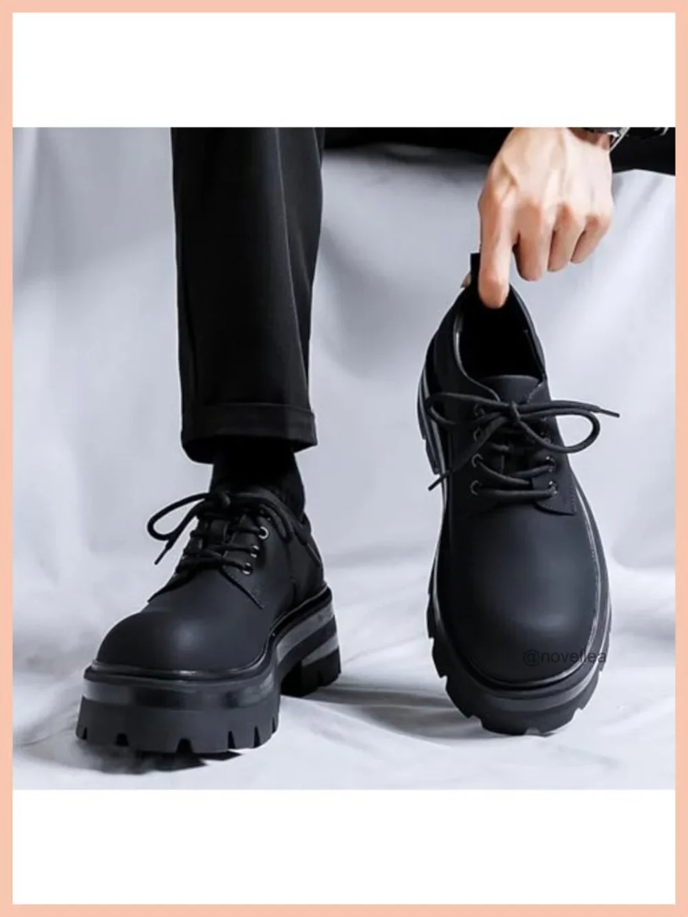 Men's Leather Platform Oxfords Lace Up Dress Shoes Non-Slip Lug Sole Chunky Heel
